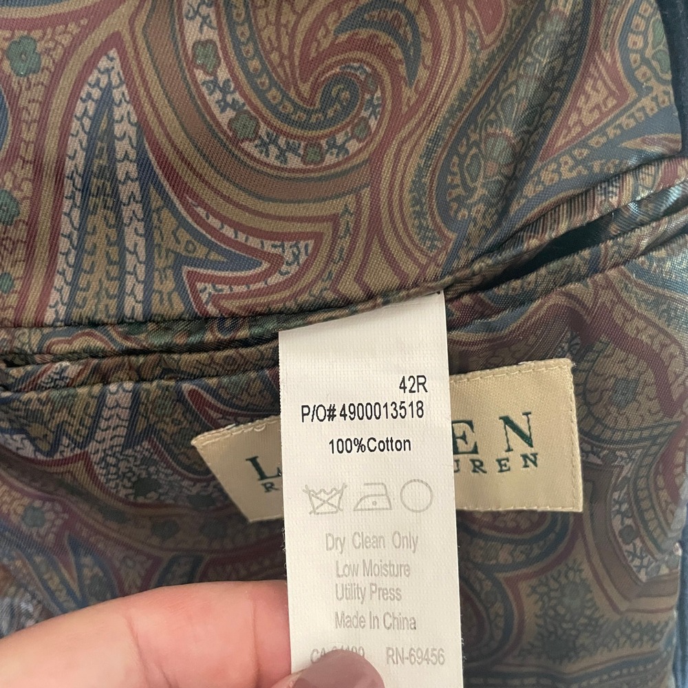 Lauren Ralph Lauren Mens Navy Blue Corduroy Blazer Sport Coat 42R Paisley Lining - Picture 6 of 8